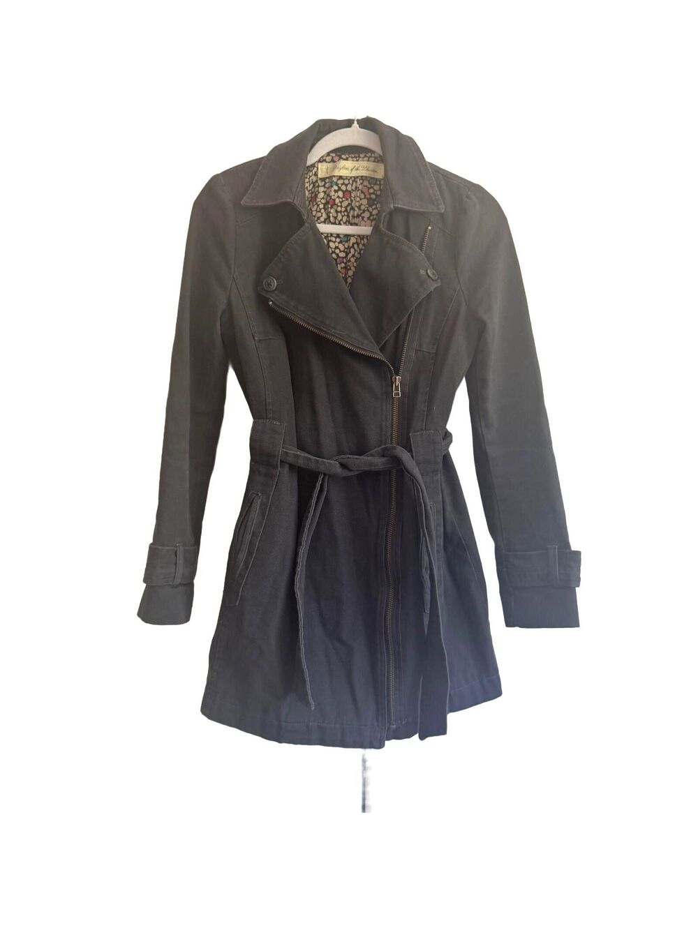 Anthropologie Daughters of the Liberation Trench Coat Small 2 Charcoal Gray Blue
